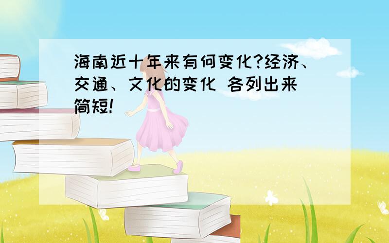 海南近十年来有何变化?经济、交通、文化的变化 各列出来 简短!