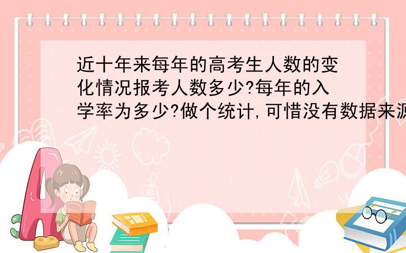 近十年来每年的高考生人数的变化情况报考人数多少?每年的入学率为多少?做个统计,可惜没有数据来源,