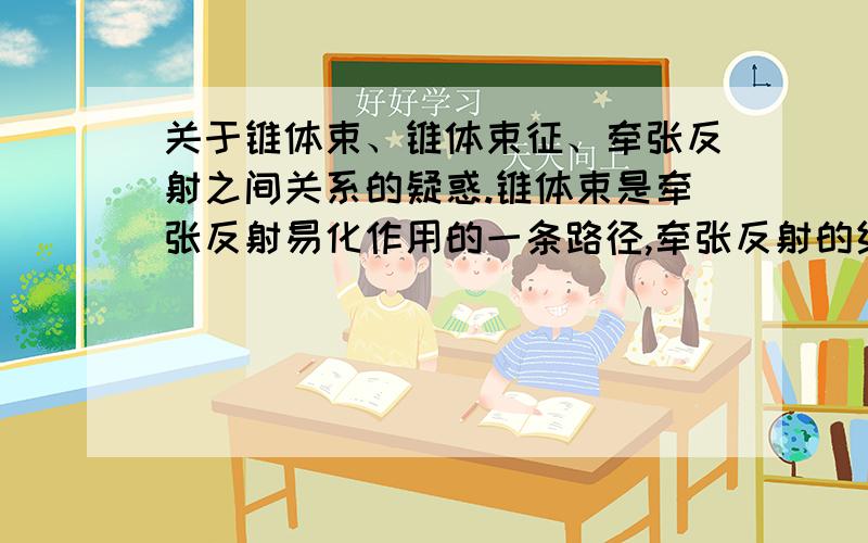 关于锥体束、锥体束征、牵张反射之间关系的疑惑.锥体束是牵张反射易化作用的一条路径,牵张反射的结果便是肌张力的升高；而锥体束受损,出现锥体束征,上运动神经元对下运动神经元的抑