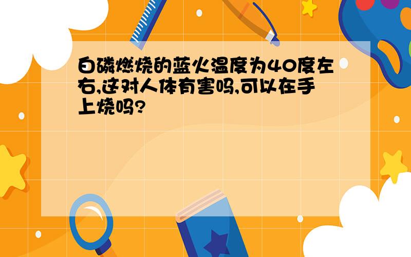 白磷燃烧的蓝火温度为40度左右,这对人体有害吗,可以在手上烧吗?