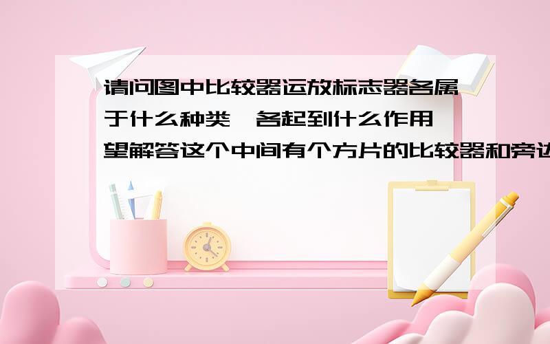 请问图中比较器运放标志器各属于什么种类,各起到什么作用,望解答这个中间有个方片的比较器和旁边单正负比较器有什么区别?还有这些半圆形的运放,前面一个孔的运放,分别起什么作用.望