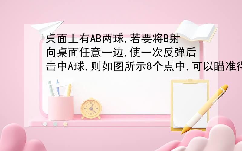 桌面上有AB两球,若要将B射向桌面任意一边,使一次反弹后击中A球,则如图所示8个点中,可以瞄准得点有几个