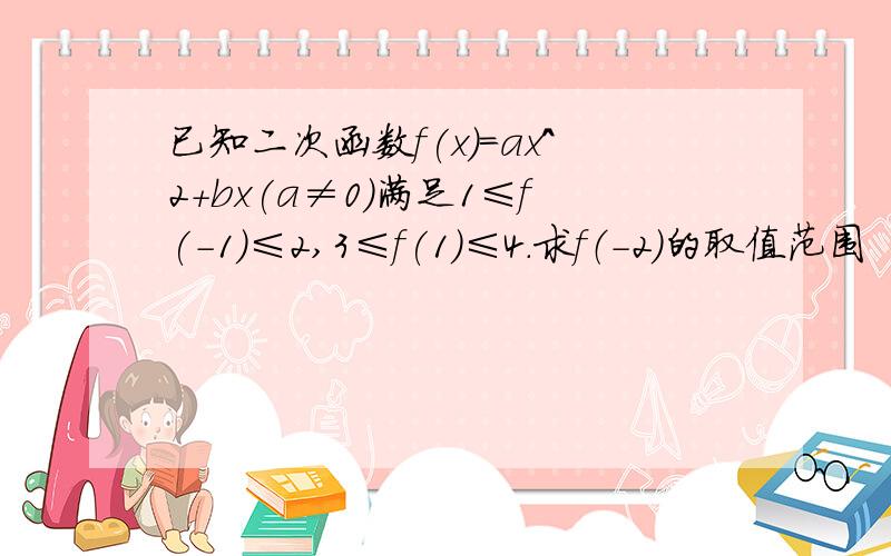 已知二次函数f(x)=ax^2+bx(a≠0)满足1≤f(-1)≤2,3≤f(1)≤4.求f（-2）的取值范围