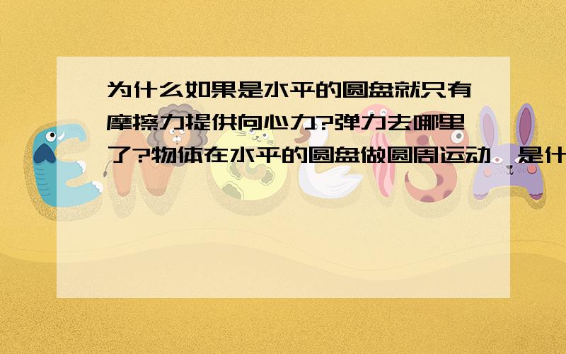 为什么如果是水平的圆盘就只有摩擦力提供向心力?弹力去哪里了?物体在水平的圆盘做圆周运动,是什么提供其向心力?支持力与重力抵消.那圆盘四周给物体的弹力呢?