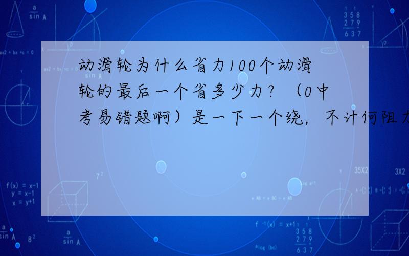 动滑轮为什么省力100个动滑轮的最后一个省多少力？（0中考易错题啊）是一下一个绕，不计何阻力包括动滑轮重