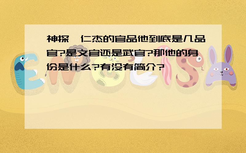 神探狄仁杰的官品他到底是几品官?是文官还是武官?那他的身份是什么?有没有简介?