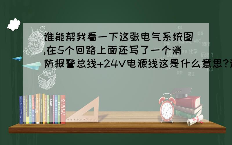 谁能帮我看一下这张电气系统图,在5个回路上面还写了一个消防报警总线+24V电源线这是什么意思?这块应该如何计算呢