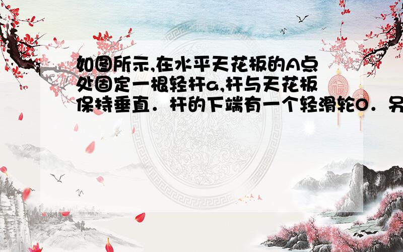 如图所示,在水平天花板的A点处固定一根轻杆a,杆与天花板保持垂直．杆的下端有一个轻滑轮O．另一根细线上端固定在该天花板的B点处,细线跨过滑轮O,下端系一个重量为G的物体．BO段细线与