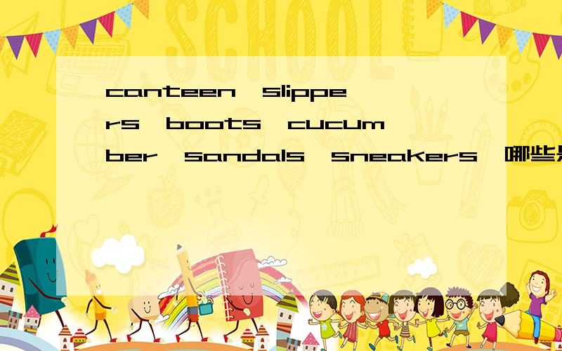 canteen、slippers、boots、cucumber、sandals、sneakers,哪些是鞋类,哪些是蔬菜类?