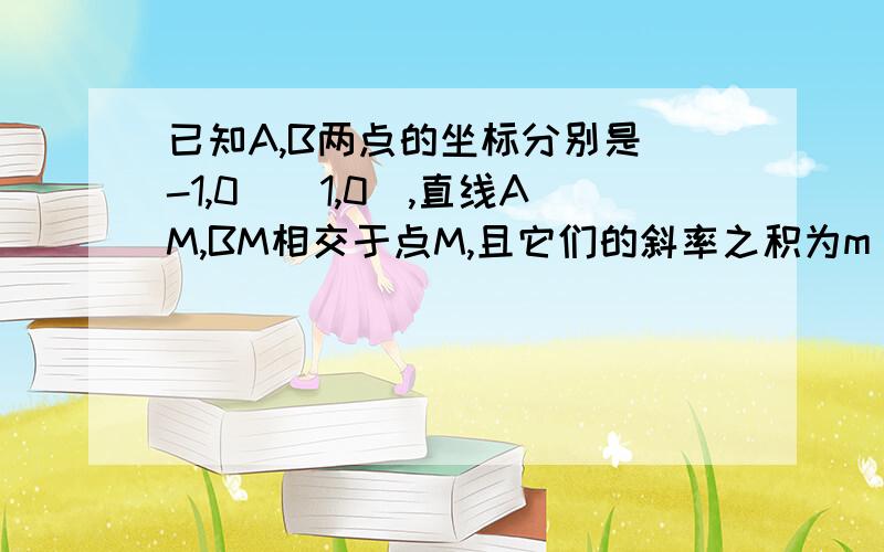 已知A,B两点的坐标分别是(-1,0)(1,0),直线AM,BM相交于点M,且它们的斜率之积为m(m＜0)求点M的轨迹方程并判断轨迹形状.