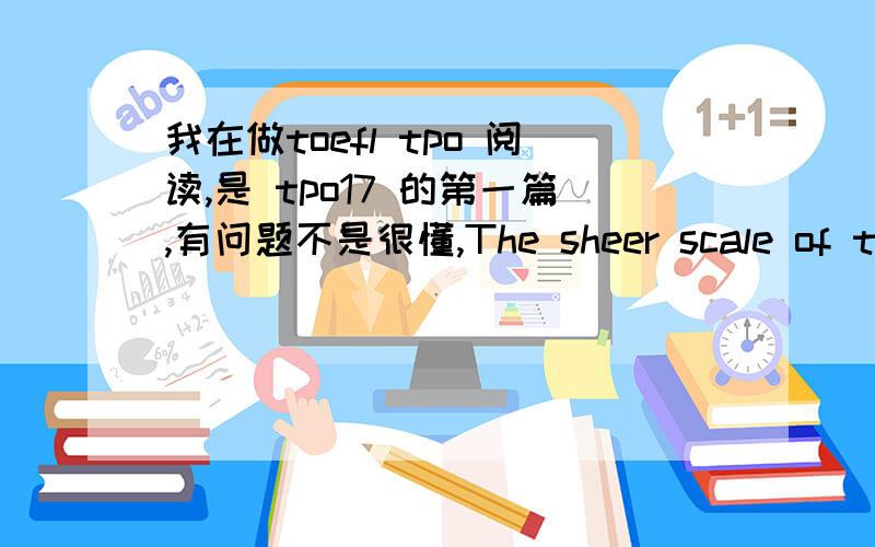 我在做toefl tpo 阅读,是 tpo17 的第一篇,有问题不是很懂,The sheer scale of the investment it took to begin commercial expansion at sea reflects the immensity of the profits that such East-West trade could create.我想请高手详细