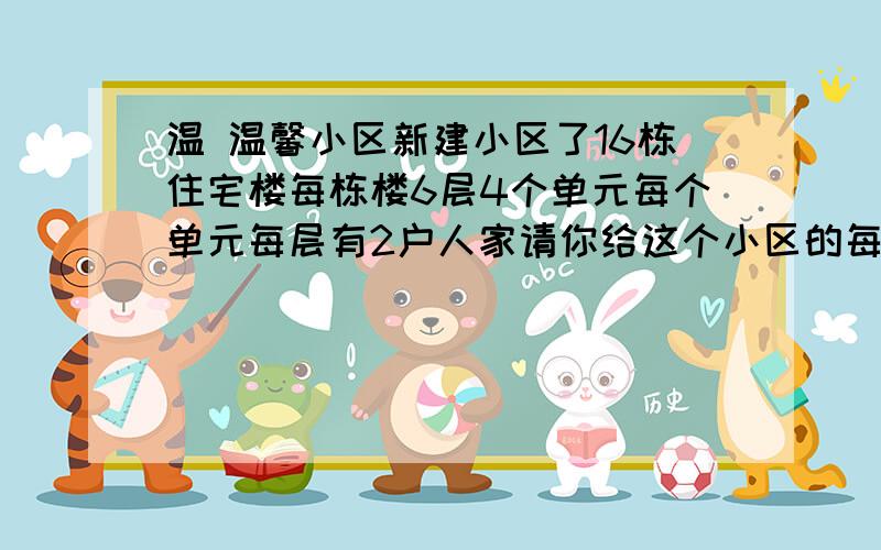 温 温馨小区新建小区了16栋住宅楼每栋楼6层4个单元每个单元每层有2户人家请你给这个小区的每户人家设计一种编号方案