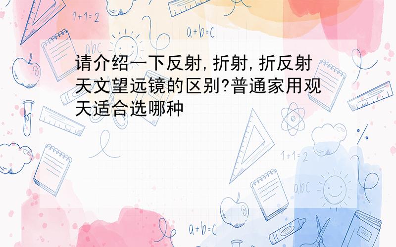 请介绍一下反射,折射,折反射天文望远镜的区别?普通家用观天适合选哪种