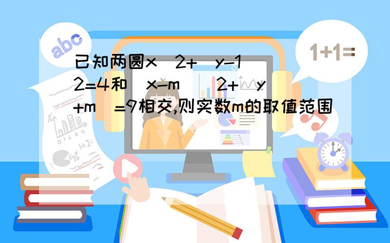 已知两圆x^2+(y-1)^2=4和(x-m)^2+(y+m)=9相交,则实数m的取值范围