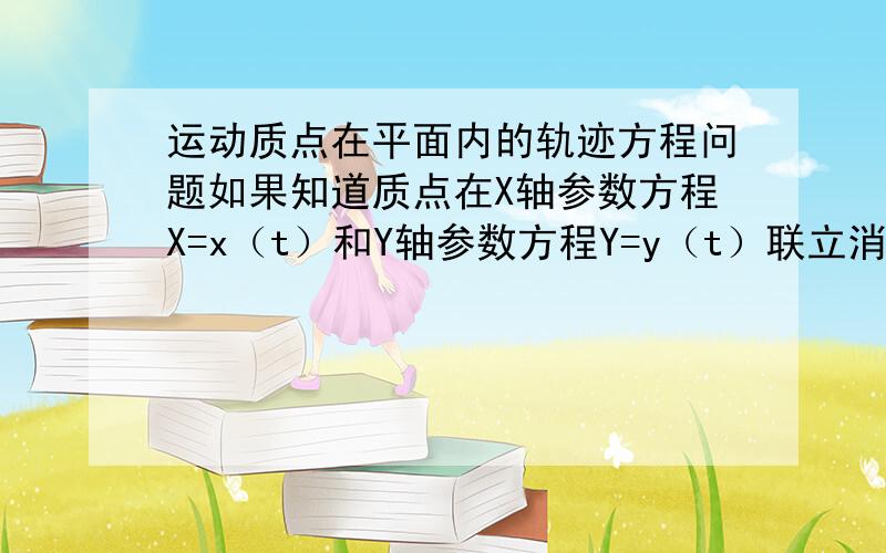 运动质点在平面内的轨迹方程问题如果知道质点在X轴参数方程X=x（t）和Y轴参数方程Y=y（t）联立消参后得到的方程是不是就是质点的轨迹方程?方程的图像就是质点的运动轨迹如果方程式一