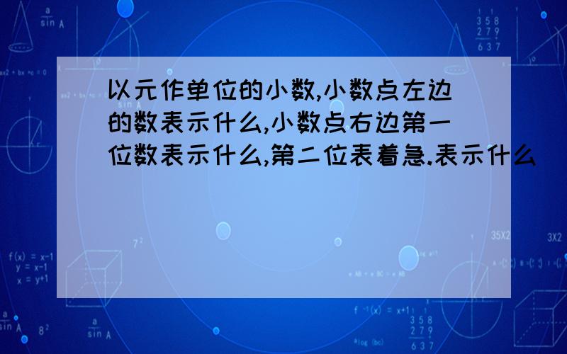 以元作单位的小数,小数点左边的数表示什么,小数点右边第一位数表示什么,第二位表着急.表示什么