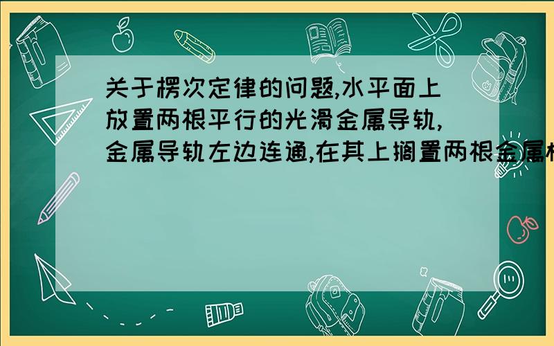 关于楞次定律的问题,水平面上放置两根平行的光滑金属导轨,金属导轨左边连通,在其上搁置两根金属棒ab和cd,ab在cd右边,它们能在导轨上自由滑动,整个装置放在竖直向下的匀强磁场中,考虑电