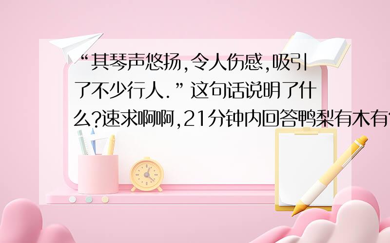 “其琴声悠扬,令人伤感,吸引了不少行人.”这句话说明了什么?速求啊啊,21分钟内回答鸭梨有木有?