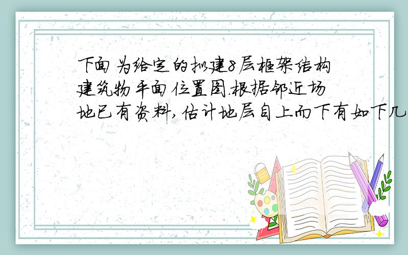 下面为给定的拟建8层框架结构建筑物平面位置图.根据邻近场地已有资料,估计地层自上而下有如下几层： 1、下面为给定的拟建8层框架结构建筑物平面位置图.根据邻近场地已有资料,估计地