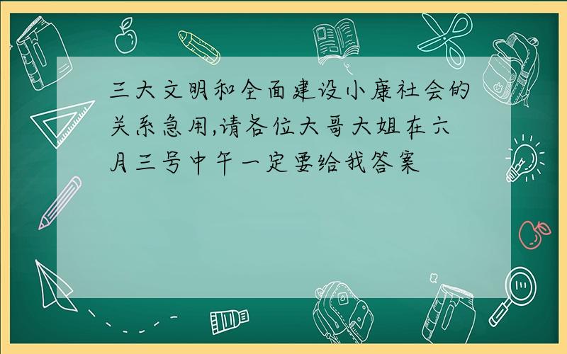 三大文明和全面建设小康社会的关系急用,请各位大哥大姐在六月三号中午一定要给我答案