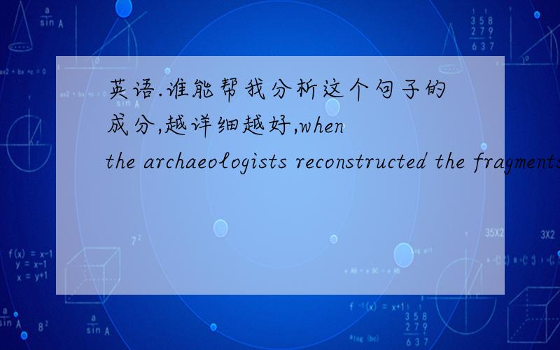 英语.谁能帮我分析这个句子的成分,越详细越好,when the archaeologists reconstructed the fragments,They were amazed to find that the goddess truned out to be a very modern-looking woman.