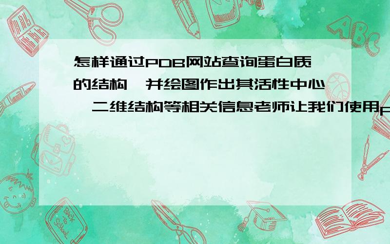 怎样通过PDB网站查询蛋白质的结构,并绘图作出其活性中心,二维结构等相关信息老师让我们使用pymol软件截图,指出活性中心,以及结构域等.