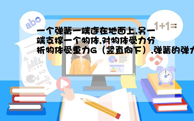 一个弹簧一端连在地面上,另一端支撑一个物体,对物体受力分析物体受重力G（竖直向下）,弹簧的弹力F1（竖直向上）?没有弹簧的支持力F2吗?F1和F2是一个力吗?