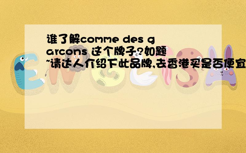 谁了解comme des garcons 这个牌子?如题~请达人介绍下此品牌,去香港买是否便宜?