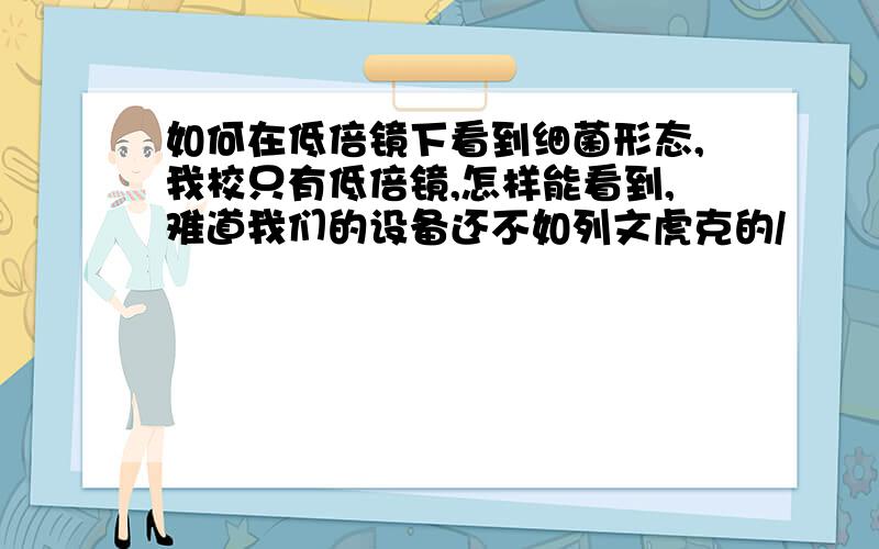 如何在低倍镜下看到细菌形态,我校只有低倍镜,怎样能看到,难道我们的设备还不如列文虎克的/