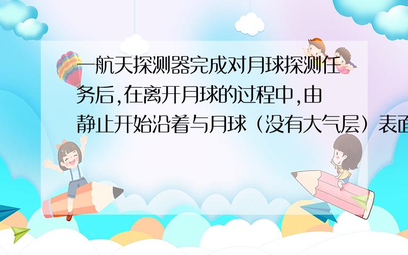 一航天探测器完成对月球探测任务后,在离开月球的过程中,由静止开始沿着与月球（没有大气层）表面成一倾角的直线飞行,如图中的虚线所示.图中的几个箭头表示推动探测器的火箭的可能喷