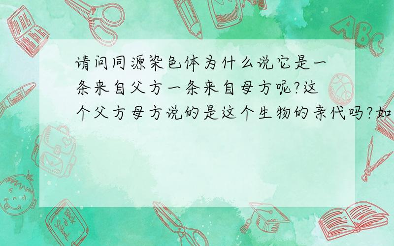 请问同源染色体为什么说它是一条来自父方一条来自母方呢?这个父方母方说的是这个生物的亲代吗?如果这样的话岂不是孙子和爷爷像了么?我是高一的,老师让自己预习减数分裂,我们直接从