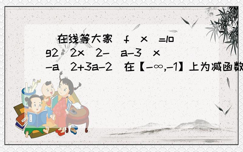 (在线等大家）f(x)=log2[2x^2-(a-3)x-a^2+3a-2]在【-∞,-1】上为减函数,则a的取值范围?我首先利用函数的定义域即g(x)=2x^2-(a-3)x-a^2+3a-2>0解得△>=0,我哪想错了?解析中直接利用g(-1)>0回避了我说的这一点,