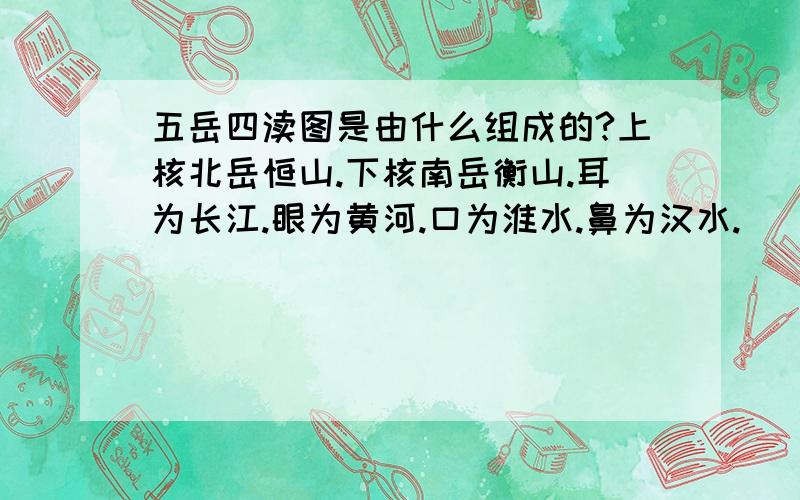 五岳四渎图是由什么组成的?上核北岳恒山.下核南岳衡山.耳为长江.眼为黄河.口为淮水.鼻为汉水.