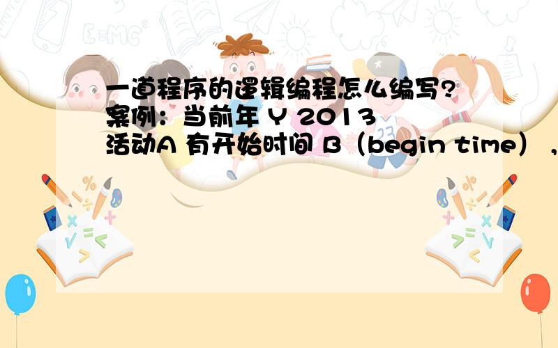 一道程序的逻辑编程怎么编写?案例：当前年 Y 2013 活动A 有开始时间 B（begin time） ,结束时间：E（end time ） （可跨年）查询需求‘：要实现按年度查询,如2013年查询需求：只要显示在2013年开