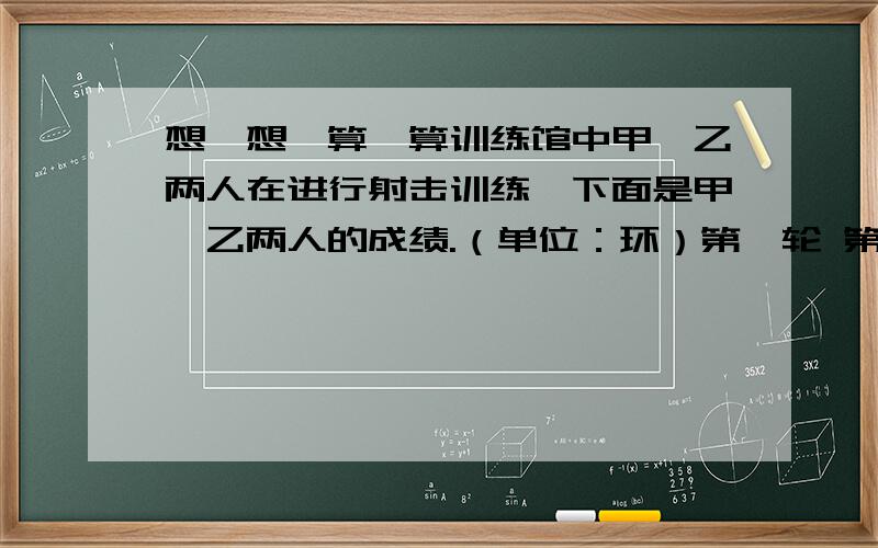 想一想,算一算训练馆中甲、乙两人在进行射击训练,下面是甲、乙两人的成绩.（单位：环）第一轮 第二轮 第三轮 总分 甲 (10.8) (9.8) (10.1) (30.7)乙 (10.7) (9.9) ( ) ( )问：乙运动员在第三轮至少要