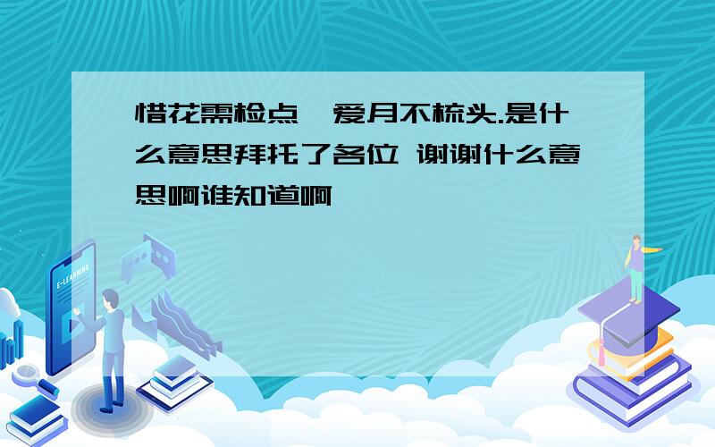 惜花需检点,爱月不梳头.是什么意思拜托了各位 谢谢什么意思啊谁知道啊