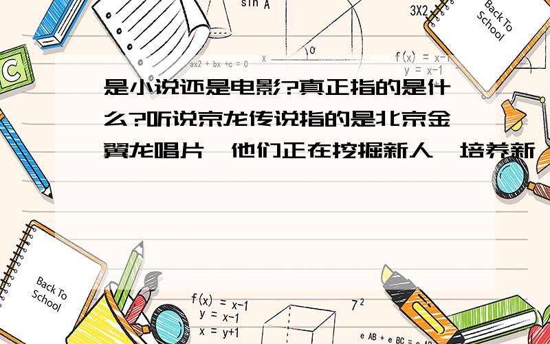 是小说还是电影?真正指的是什么?听说京龙传说指的是北京金翼龙唱片,他们正在挖掘新人,培养新一代的艺术人才,并要使其成为又一次的艺术神话,故名：京龙传说.不知道是不是这个意思.急