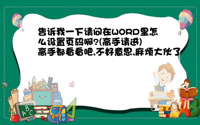 告诉我一下请问在WORD里怎么设置页码啊?(高手请进)　高手都看看吧,不好意思,麻烦大伙了