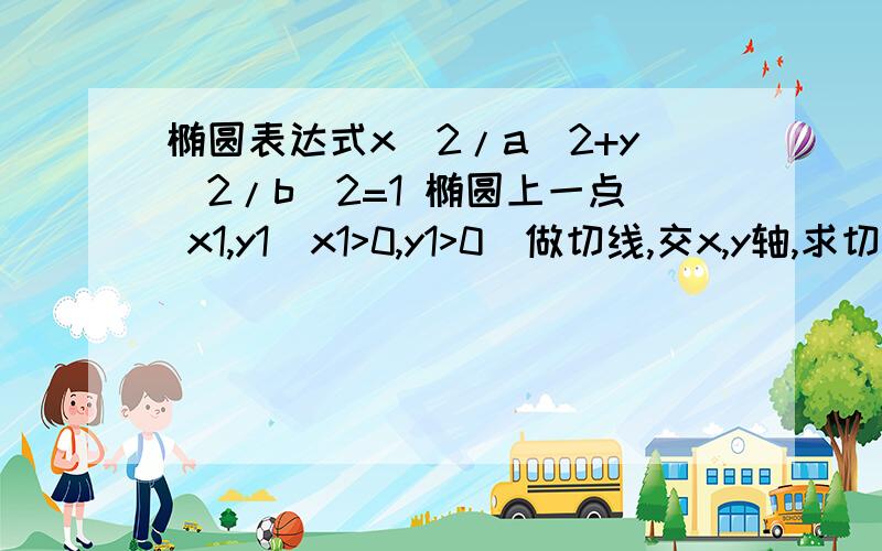 椭圆表达式x^2/a^2+y^2/b^2=1 椭圆上一点 x1,y1（x1>0,y1>0）做切线,交x,y轴,求切线长最小值