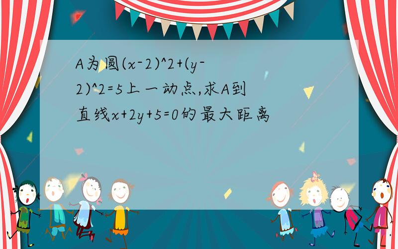 A为圆(x-2)^2+(y-2)^2=5上一动点,求A到直线x+2y+5=0的最大距离