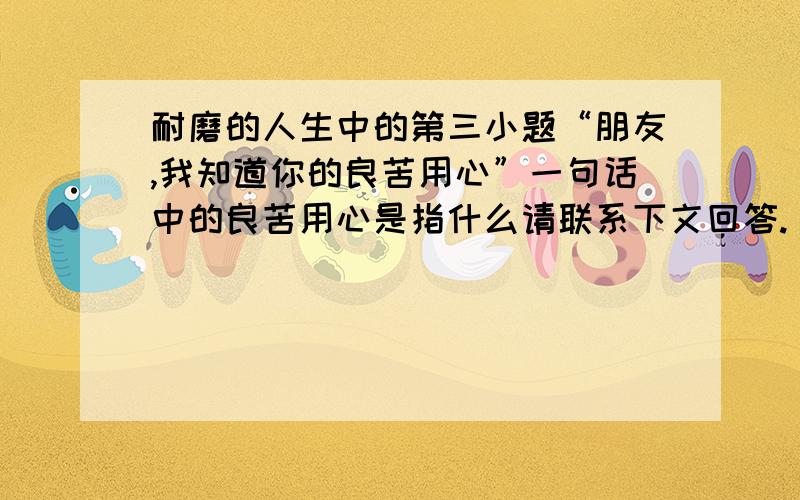 耐磨的人生中的第三小题“朋友,我知道你的良苦用心”一句话中的良苦用心是指什么请联系下文回答.