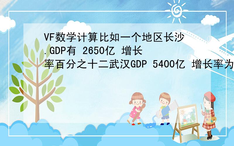 VF数学计算比如一个地区长沙.GDP有 2650亿 增长率百分之十二武汉GDP 5400亿 增长率为7..提问多少年长沙能超过武汉.用VF解答.