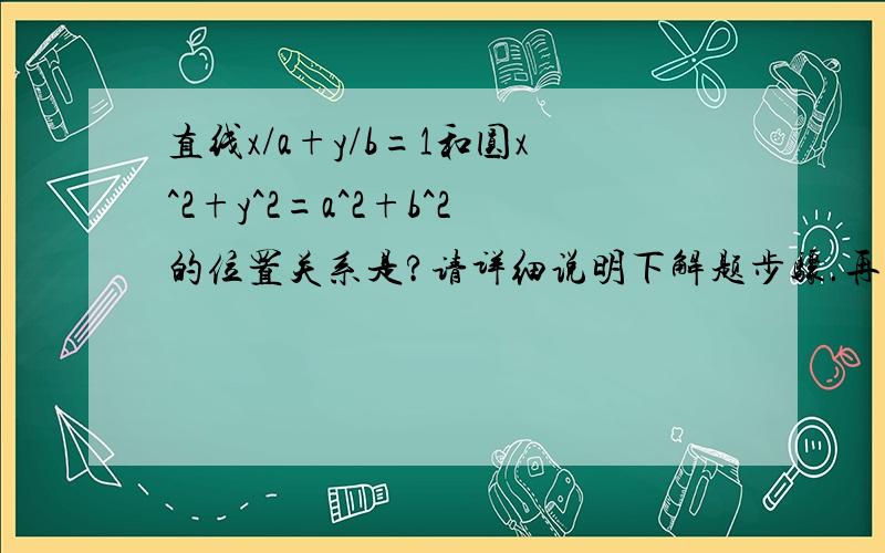 直线x/a+y/b=1和圆x^2+y^2=a^2+b^2的位置关系是?请详细说明下解题步骤.再就是关于圆的图形的画法,如何确定圆心和半径?