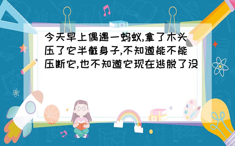 今天早上偶遇一蚂蚁,拿了木头压了它半截身子,不知道能不能压断它,也不知道它现在逃脱了没