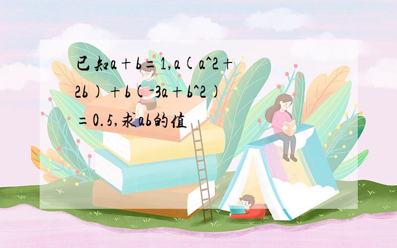 已知a+b=1,a(a^2+2b)+b(-3a+b^2)=0.5,求ab的值