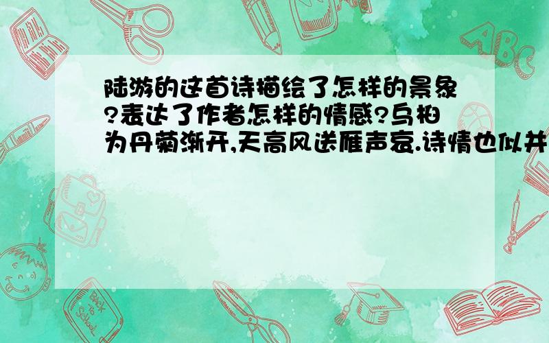 陆游的这首诗描绘了怎样的景象?表达了作者怎样的情感?乌桕为丹菊渐开,天高风送雁声哀.诗情也似并刀快,剪得秋光入卷来