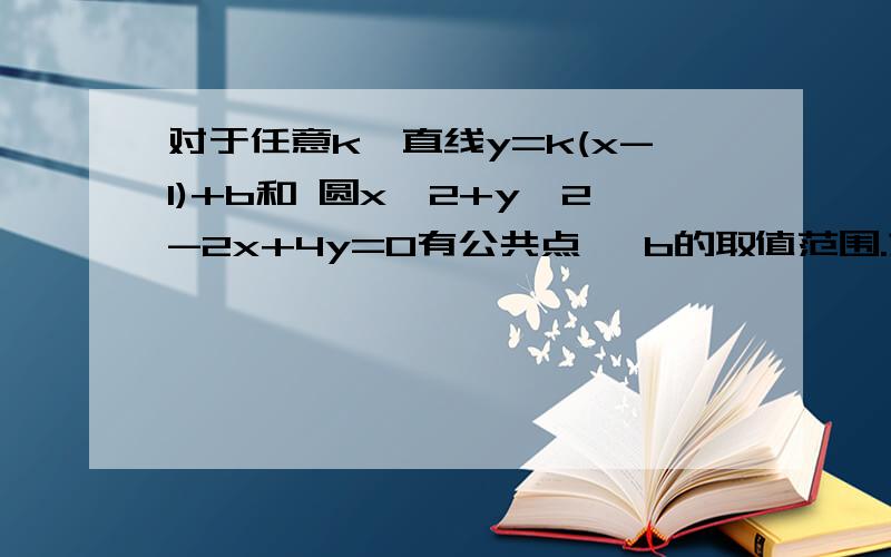 对于任意k,直线y=k(x-1)+b和 圆x^2+y^2-2x+4y=0有公共点, b的取值范围.求详细过程~1楼答案错了。。。有正确答案，但是没有详解过程。。。