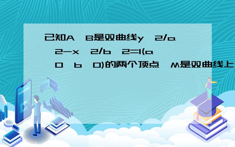 已知A,B是双曲线y^2/a^2-x^2/b^2=1(a>0,b>0)的两个顶点,M是双曲线上一点,若直线AM与BM的斜率之积KAM*KBM>1则此双曲线的离心率的取值范围是?