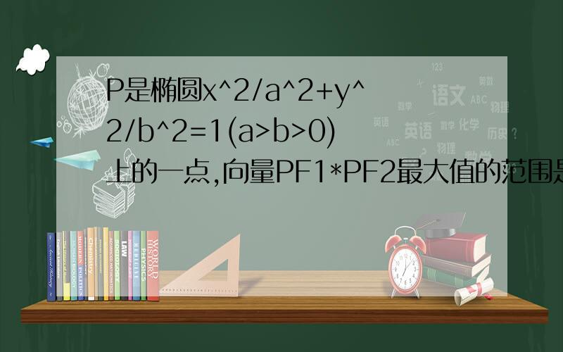 P是椭圆x^2/a^2+y^2/b^2=1(a>b>0)上的一点,向量PF1*PF2最大值的范围是[c^2,3c^2],则该椭圆的离心率的取值范围