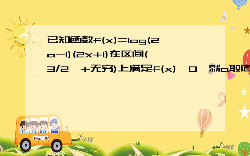 已知函数f(x)=log(2a-1)(2x+1)在区间(3/2,+无穷)上满足f(x)>0,就a取值范围真的就这么简单么= -.